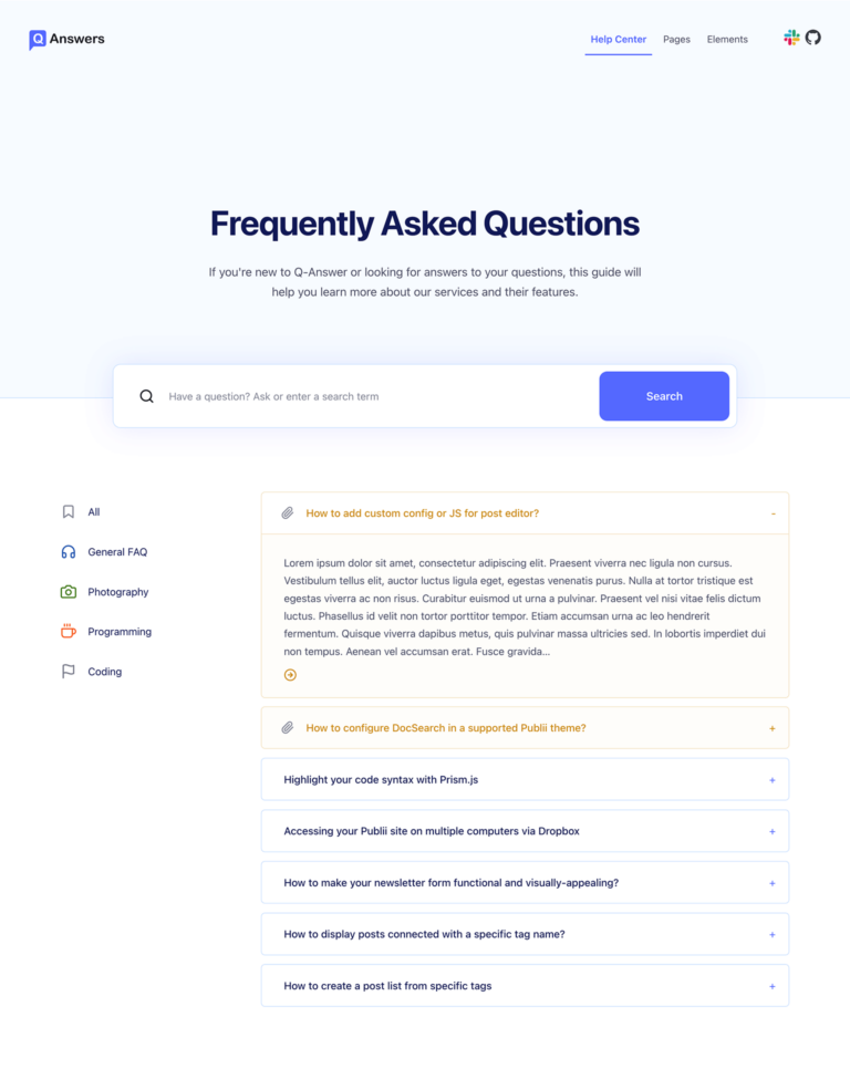 Q-Answer FAQ Static Theme