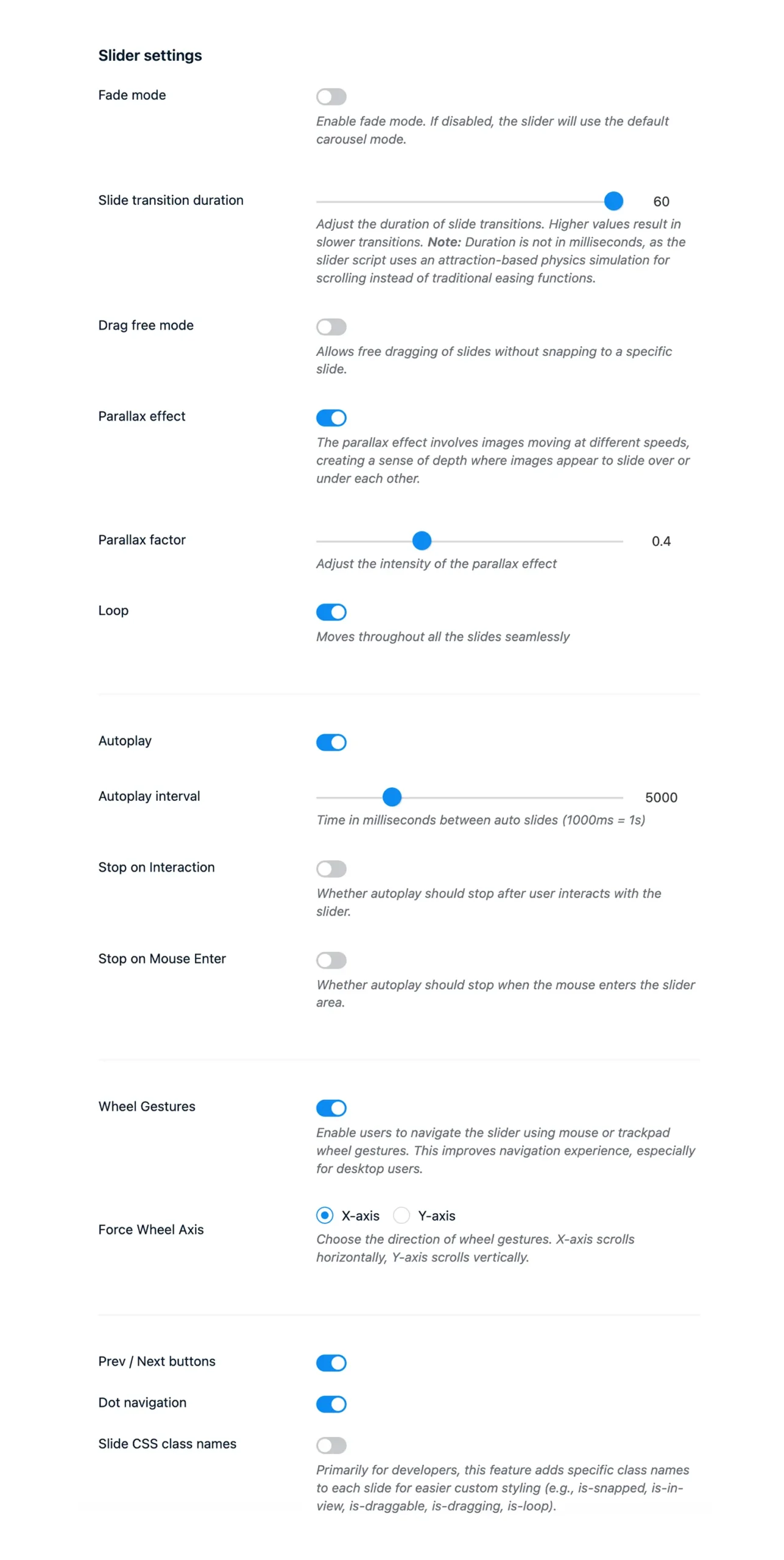 Hero slider settings