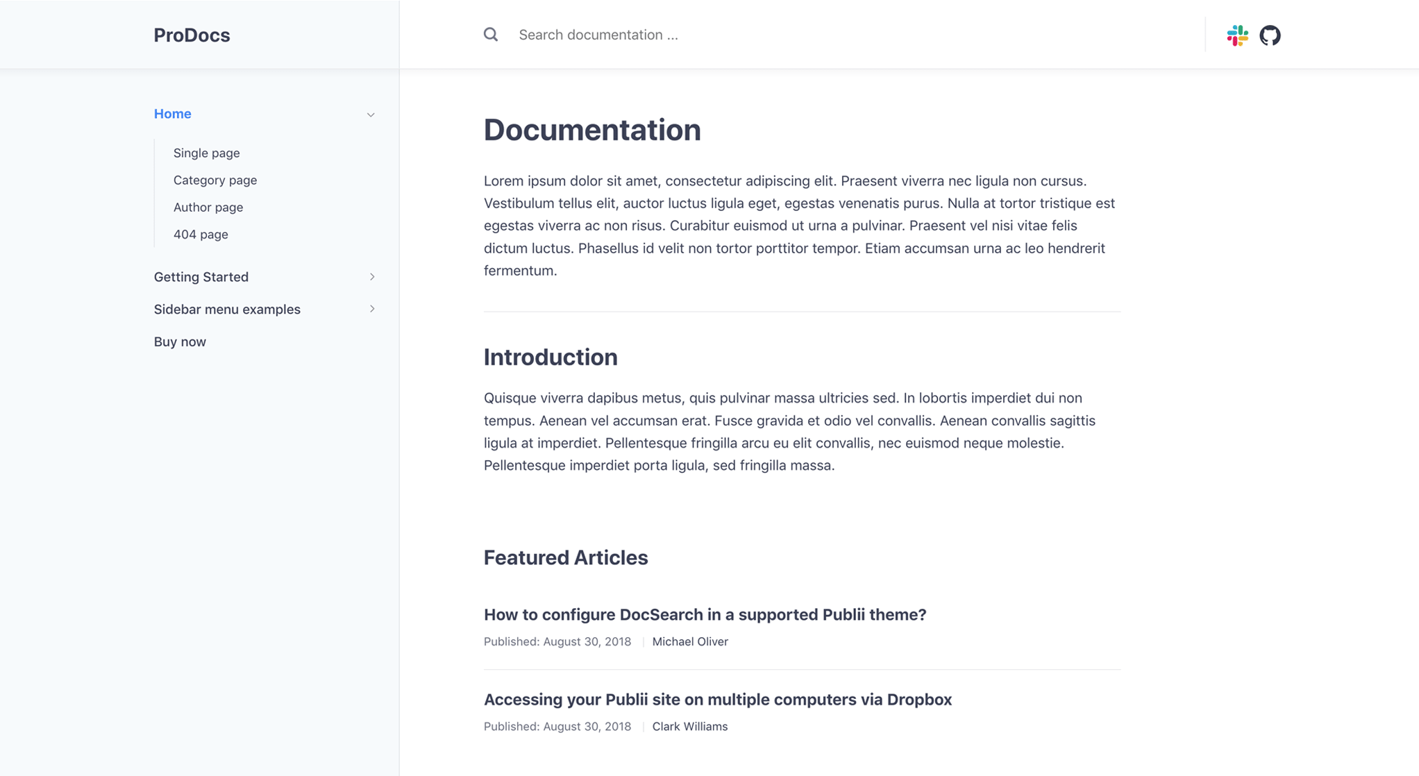 ProDocs theme category layout