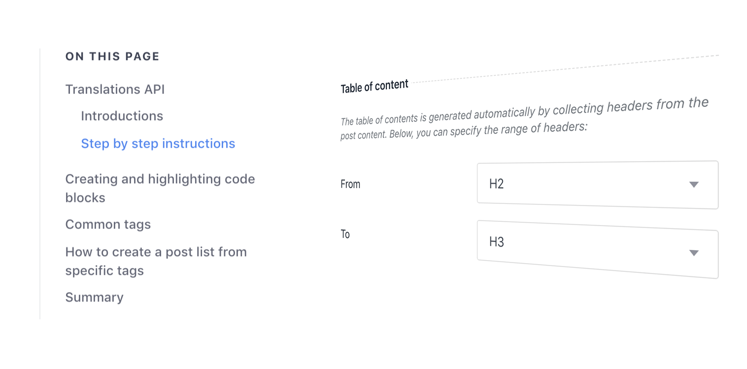 Table of content Static Site