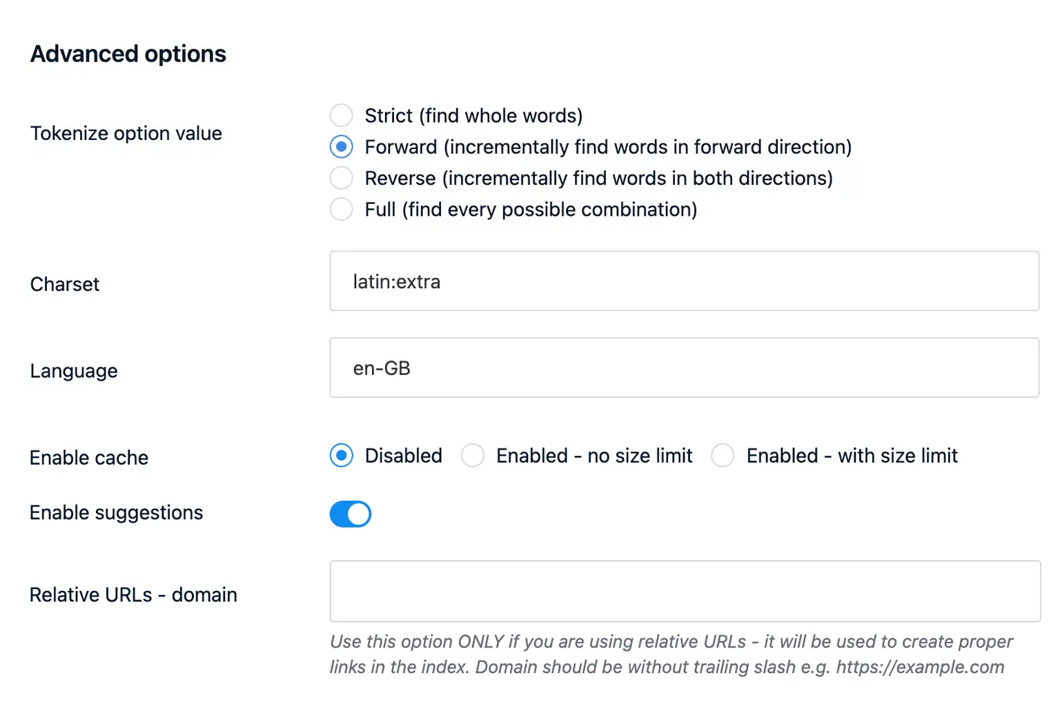 Static Search Results Settings