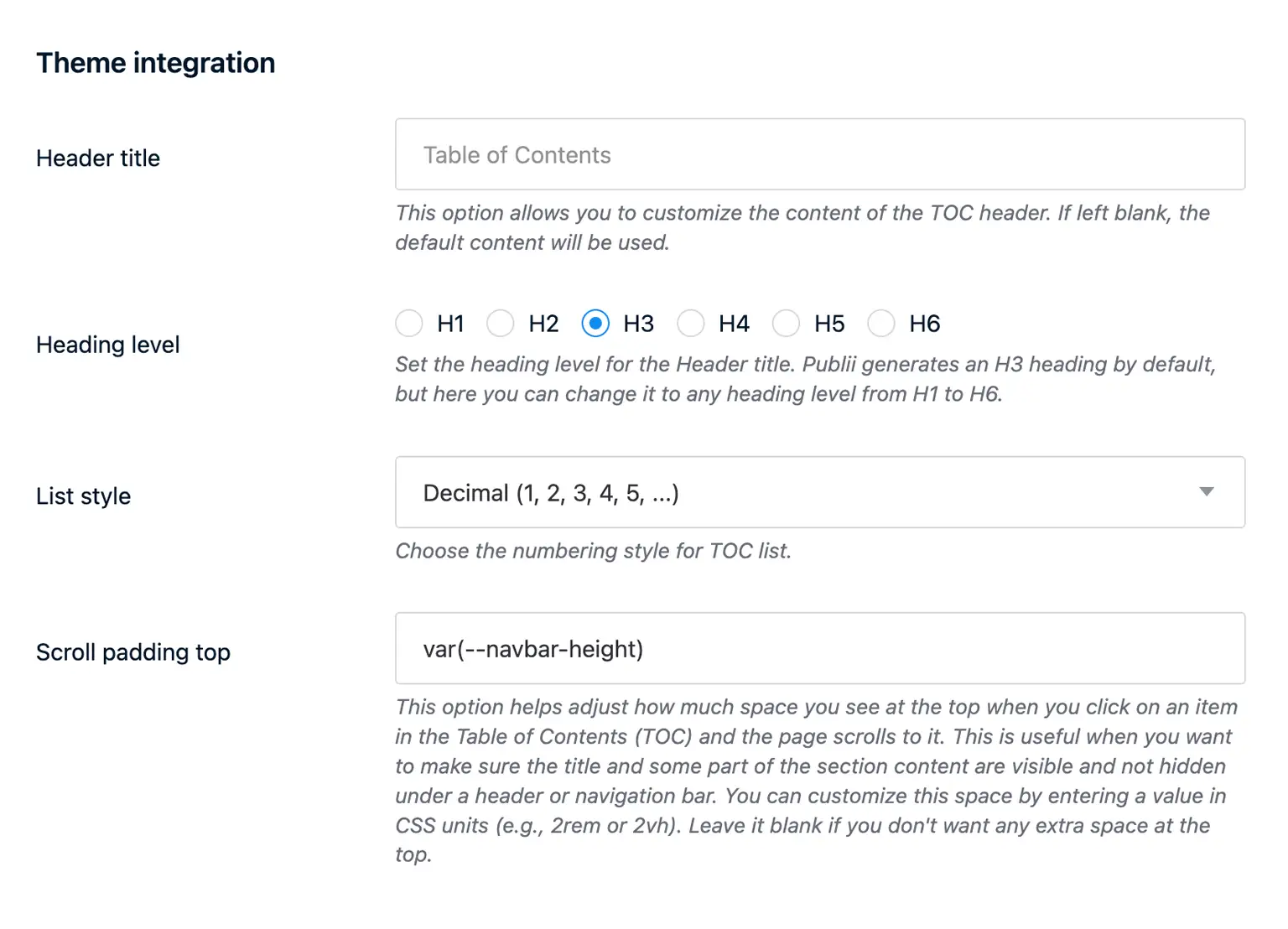 Collapsible TOC theme integration