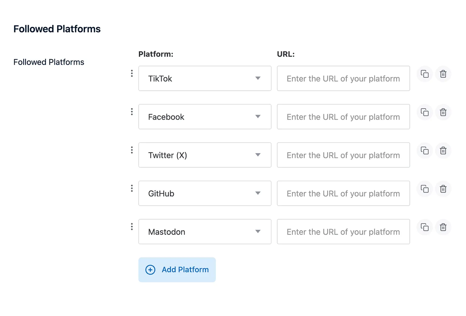 Followed platforms of the Follow Buttons plugin