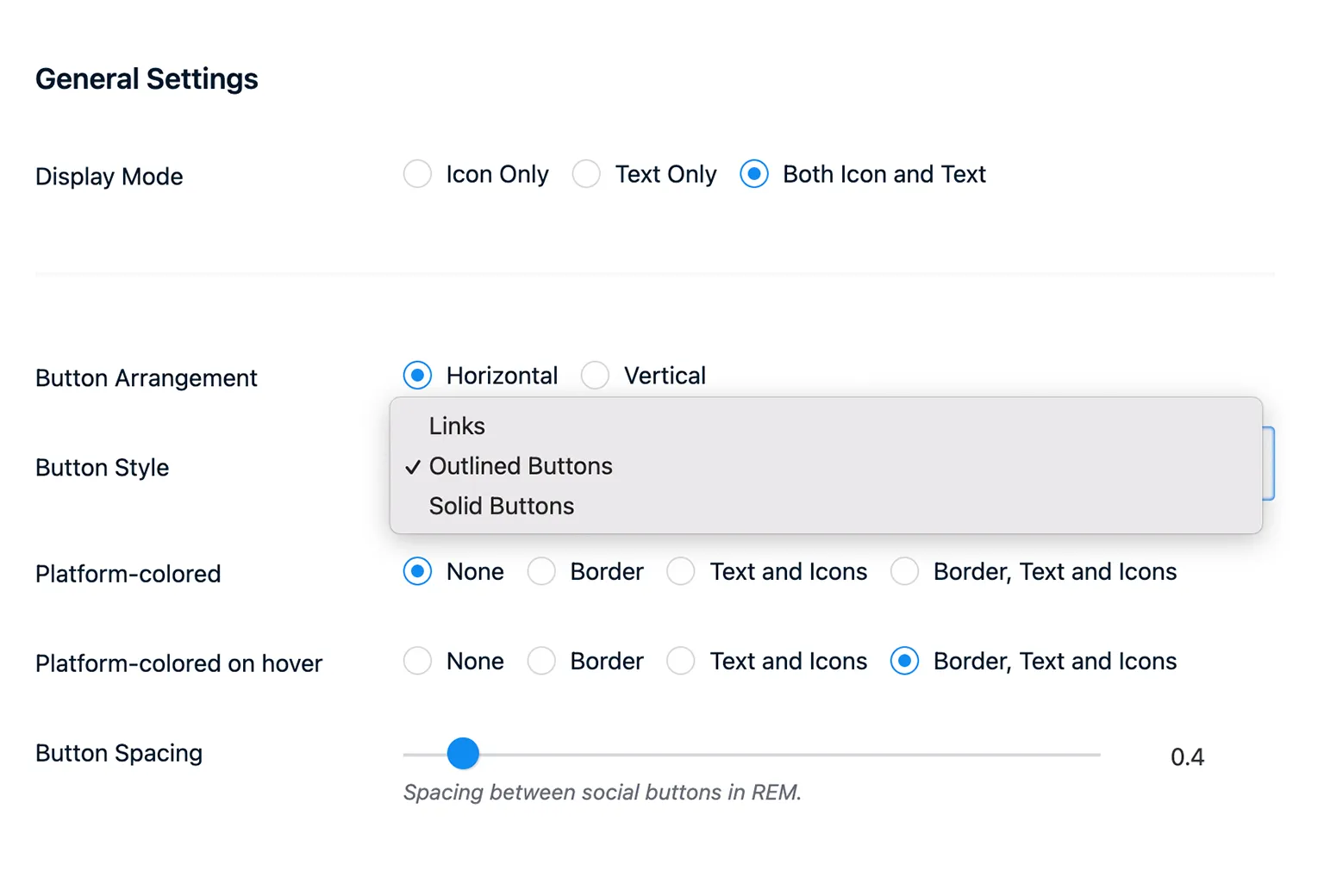 Social Sharing button options