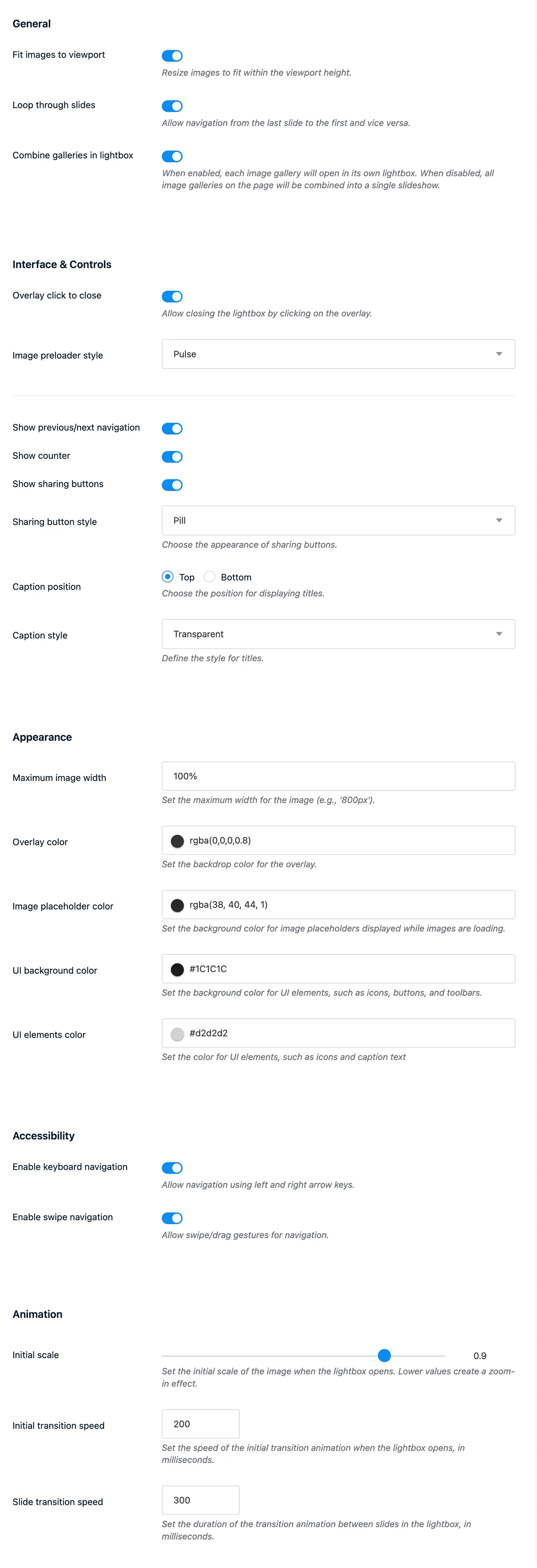 Simple lightbox Gallery-Settings