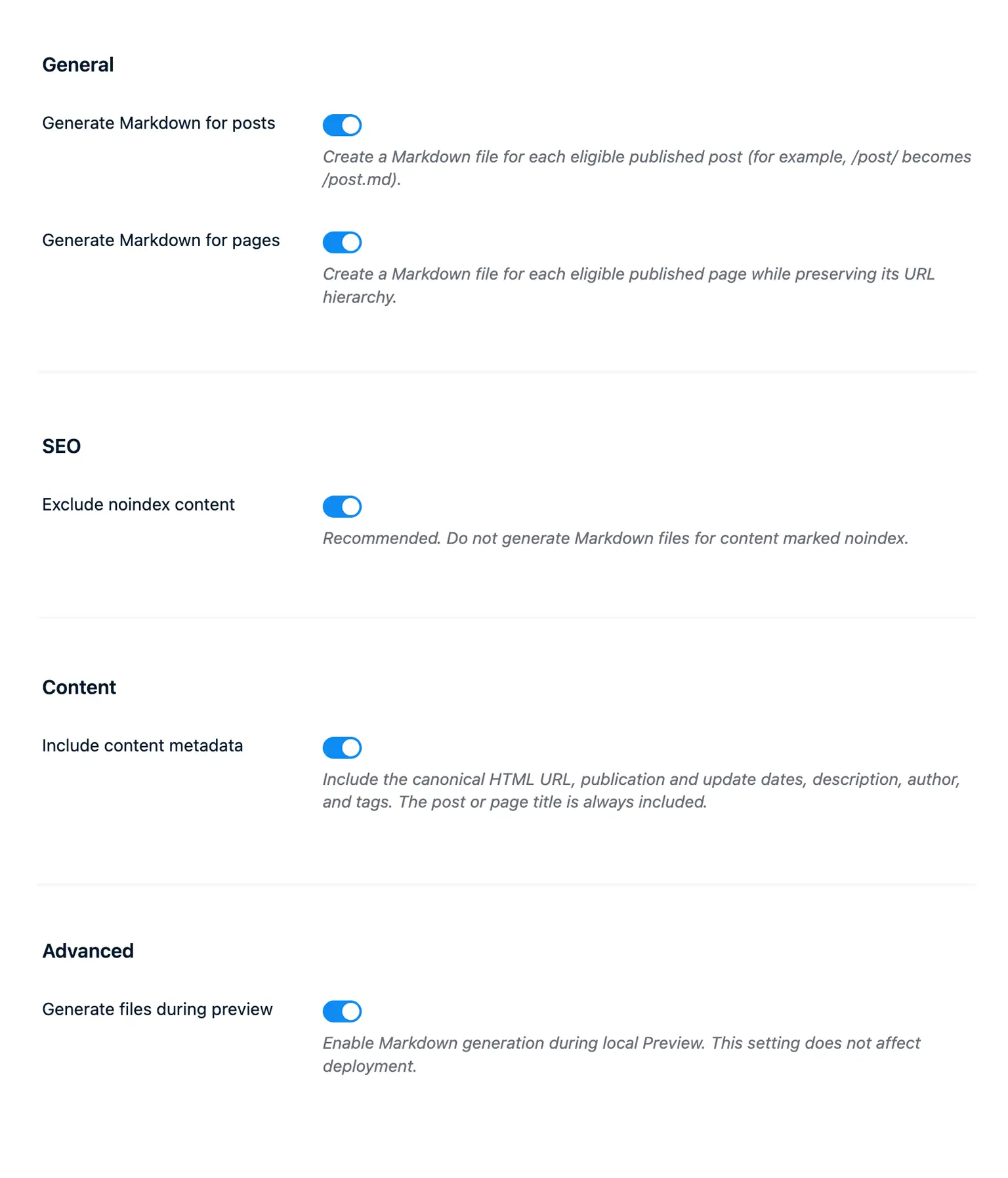 Markdown for AI plugin settings in Publii